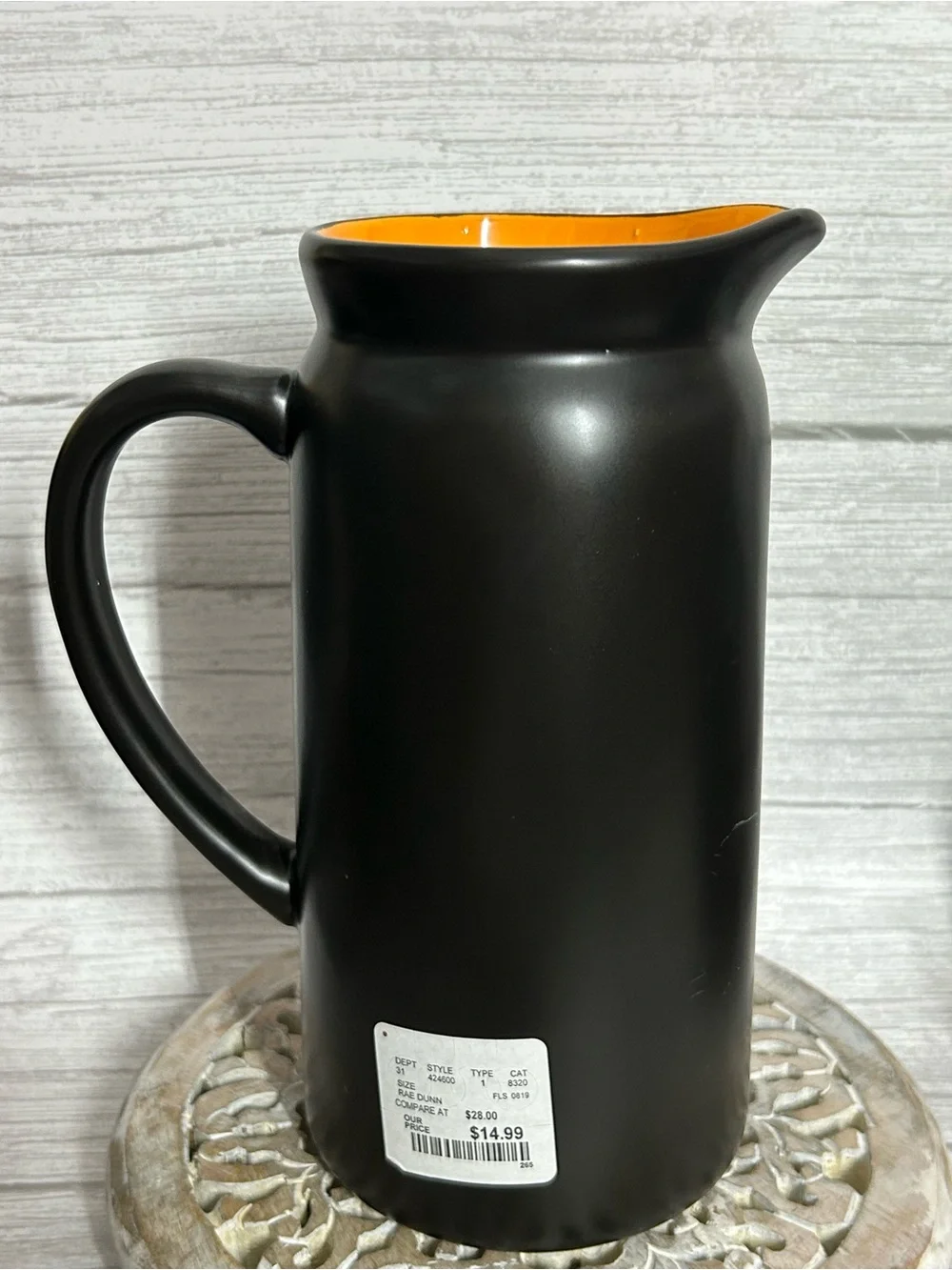Rae Dunn Black and Orange 'Witch's Brew' Ceramic Pitcher